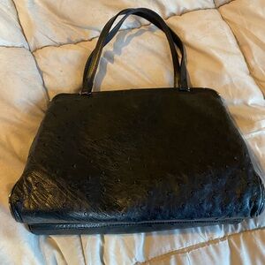 Dooney & Bourke Black Ostrich Leather Textured Shoulder Bag